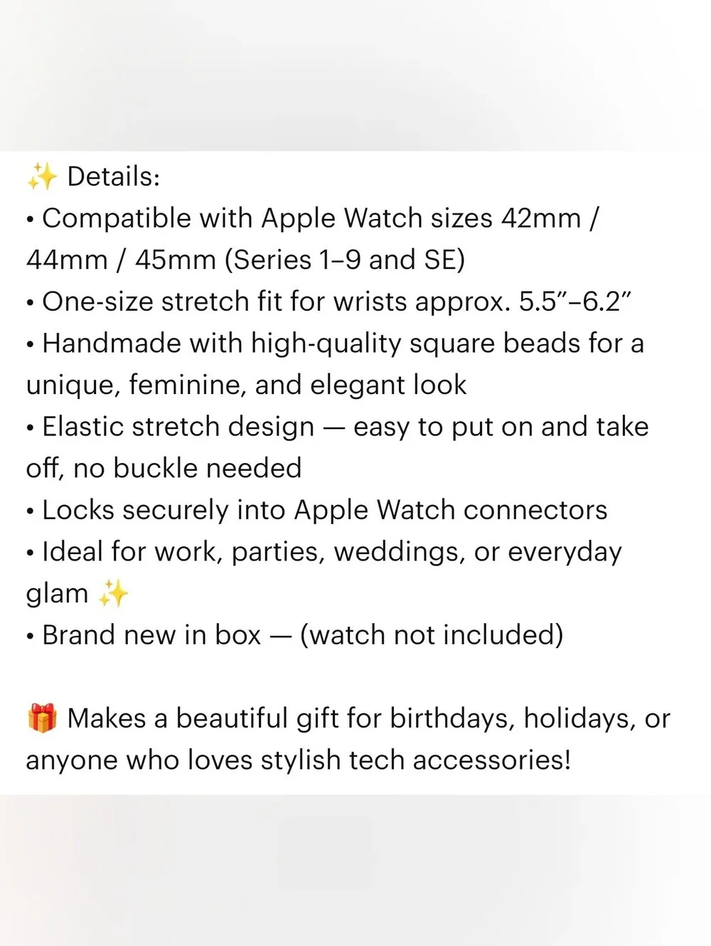 NIB APPLE WATCH BAND Silver Beaded-Compatible w/Series 1–9/SE (42mm,44mm,45mm)